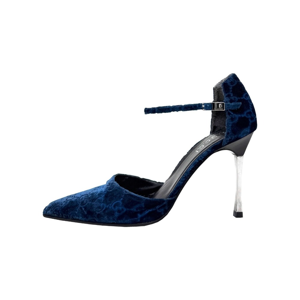 Vintage Gucci Tom Ford Navy GG Monogram Velvet Ankle Strap Heels‎ 8.5